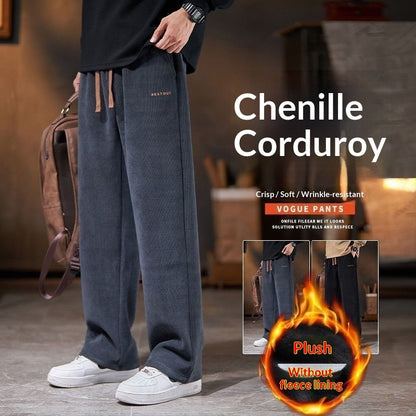Men's Straight-leg Pants For Autumn And Winter Loose American-style Fleece-lined Trousers
