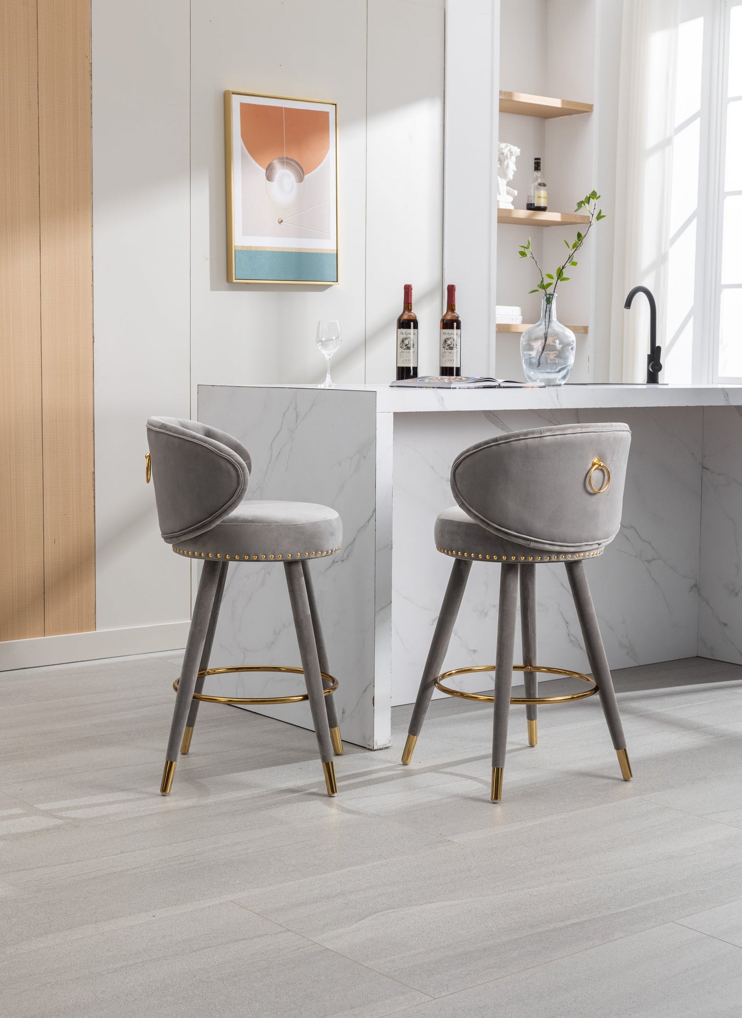 Counter Height Bar Stools Set of 2 for Kitchen Counter Solid Wood Legs