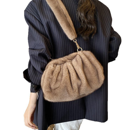 Pleated Cloud Women's Fashion Handbag Furry Bag Fashion