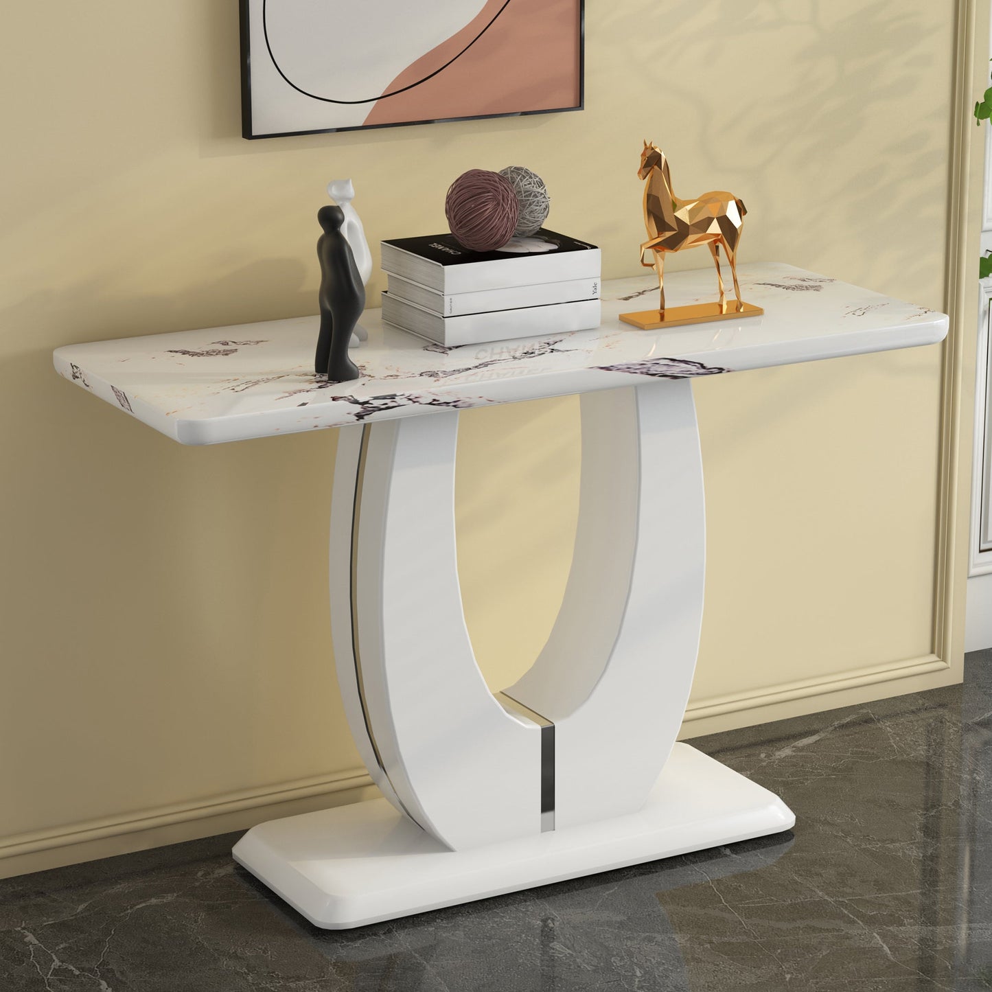 Modern Simple Glossy White Rectangular Counter Bar Table MDF 47.24 x