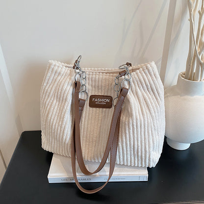 Large Capacity Corduroy Chain Underarm Tote Bag For Women