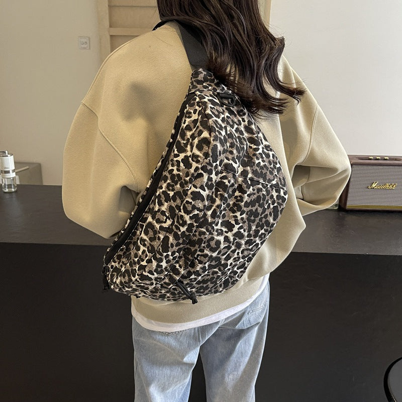 Retro Leopard Print Chest Bag Casual Canvas Large Capacity Fashionable And Versatile