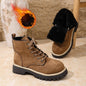 Front Lace-up Suede Ankle Boots With Fleece Lining