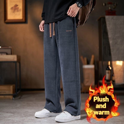 Men's Straight-leg Pants For Autumn And Winter Loose American-style Fleece-lined Trousers
