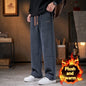 Men's Straight-leg Pants For Autumn And Winter Loose American-style Fleece-lined Trousers