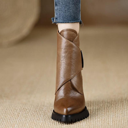 Retro Soft Sole Chunky Heel Ankle Boots For Women