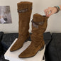 Western Cowboy Mid-calf Thick Heel Pointed Toe High Fold Stack Boots