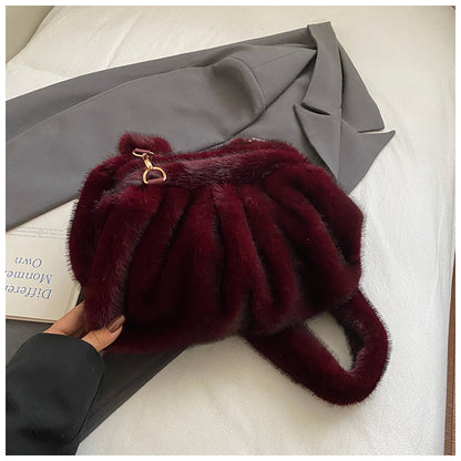 Pleated Cloud Women's Fashion Handbag Furry Bag Fashion