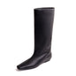 Trendy Black Large Barrel Women's Boots Versatile Square Toe Kitten Heel Knee-high Straight Tube Soft Leather Boots