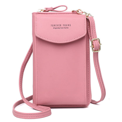 Solid Color Vertical Crossbody Phone Versatile Women's Zip Wallet