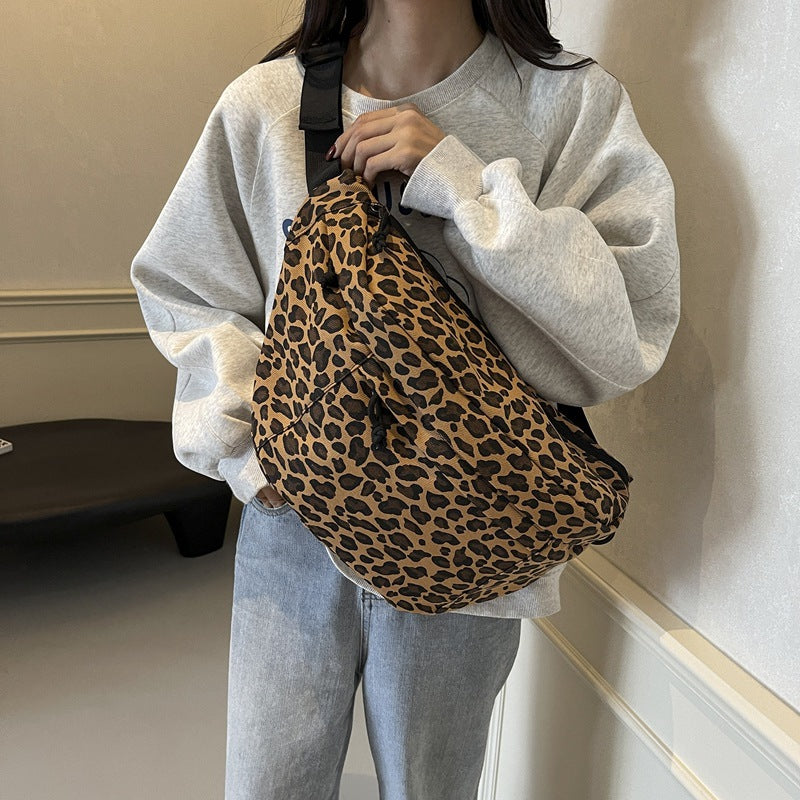 Retro Leopard Print Chest Bag Casual Canvas Large Capacity Fashionable And Versatile