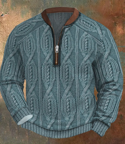 Men's Casual Checkered Printed Half Zip Hoodie