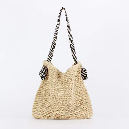 Simple And Stylish Straw Underarm Contrast Handmade Women's Bag